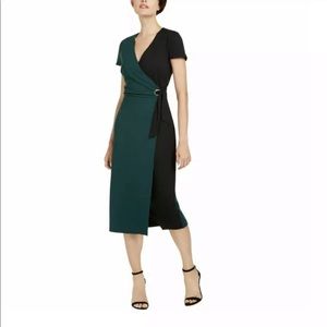 INC International Concepts Black and Green Wrap Dress